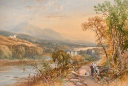 James Burrell Smith (1822-1897) A pair of views of wayfarers by rivers, watercolour, each signed and