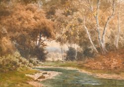 Edward Horace Thompson (1879-1949), scene of a woodland stream running through a glade, watercolour,
