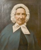 19th century, A head and shoulders portrait of a lady in a bonnet, oil on canvas, 24