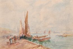Frank Rousse (1849-1917) 'The Fish Quay', watercolour, signed, 15