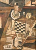 Manner of Juan Gris, A cubist still life, oil on panel, indistinctly signed, 24