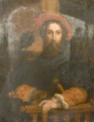 19th century, A portrait of a seated gentleman with a sword wearing a red hat, oil on canvas, 20