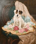 Stanley Barkeley (1855-1909) A portrait of a dog sat amongst roses, oil on canvas, signed, 21