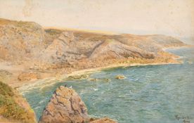 William Egerton Hine (1851-1926) A rocky bay with cormorants and seagulls, watercolour,12.25