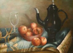 D. Hollis 20th century, A still life of mixed objects, oil on panel, 12