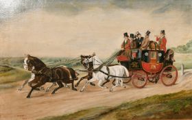 W. J. Beck, A scene of figures on the London to Glasgow Royal Mail Coach, oil on canvas, with