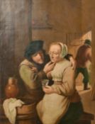 Manner of Teniers, an amorous couple in a tavern interior, oil on panel, 17.5