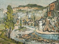 Attributed to John Milnes Smith (1912-1988) A View of a river flowing through a continental town,