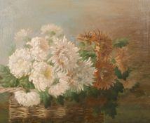 Early 20th century, A still life of flowers in a wicker basket, oil on canvas, 20