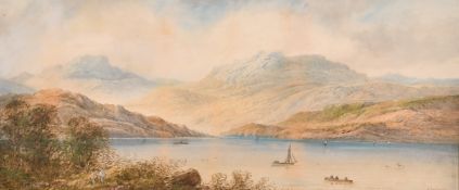 Lennard Lewis (1826-1913) British, 'Boats on a Mountain Lake', watercolour, signed and dated '04',