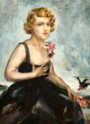 H. Gabrielle Levey, circa. 1932, A portrait of a seated lady with flowers, oil on canvas, signed,