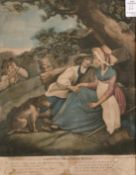 After S. H. Grimm, 18th century mezzotint (a droll) + another similar, together with a hand coloured