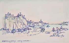 Adrian Hill (1895-1977) A group of four sketches of Dell Quay, Jersey and Bosham, mixed media,