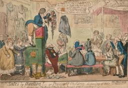 George Cruikshank (1792-1878) 'Sales By Auction', hand coloured caricature etching, 9.5