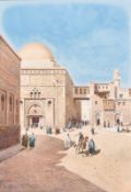 Vittorio Rappini (1877-1939) Italian, An Arabic street scene with figures and horses, watercolour,
