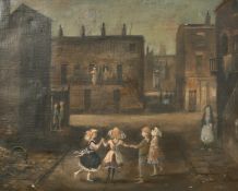 Attributed to John Francis Usher Griffith (20th century) A city street scene with children playing