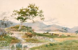 William Mathison (1825-1893) Cattle grazing by a mountain lake, signed, 14