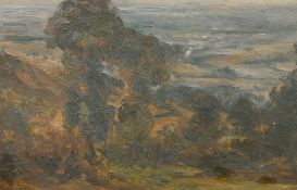 Alfonso Toft (1866-1964) British, An oil sketch of A sweeping vista, oil on board, signed with