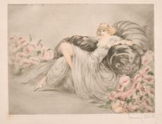 Louis Icart (188-1950) French, 'Le Fleurs Rose', drypoint and aquatint, signed in pencil, 8.5