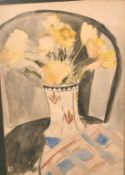 20th century, A still life of daffodils in a porcelain vase, watercolour, signed 'Ruth Stein?',