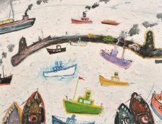 Simeon Stafford (b. 1956) 'By the Sea' A view of boats in a harbour, oil on panel, signed and