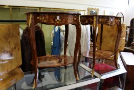A pair of French style inlaid and ormolu mounted single drawer side tables
