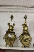A pair of Japanese brass vases converted to table lamps