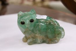 An unusual green quartz model of a cat
