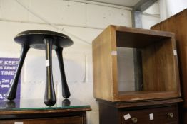 An unusual ebonised stool stamped to the underside Ingbar Rampard together with a box shaped