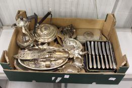 Box of plated wares to include a Mapin and Webb bachelors tea set
