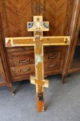 A large gilt and painted Russian orthodox crucifix
