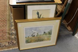 Jack and Jill windmills limited edition colour print another similar and a print of flowers