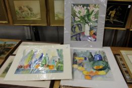 Three unframed watercolours of still lifes