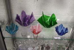Five glass 'Hankerchief' vases/bowls