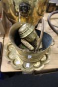 Brass coal bucket Eastern tray etc