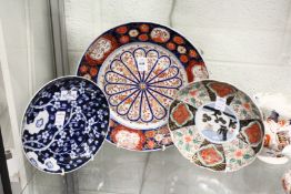 A good Imari circular dish and two other dishes