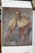 A large 19th century English school portrait of a bearded man wearing ermine trimmed cloak oil on