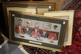 An amusing hunting print and three Chinese prints