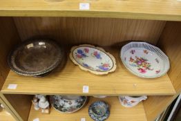 A plated dish and two porcelain dishes