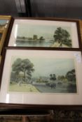 A pair of colour prints depicting Victorian river scenes