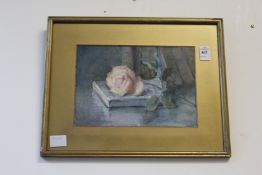 Study of a single rose watercolour signed