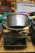 Various metalware to include a copper jardiniere small fender a pedestal bowl etc