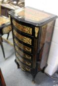 A Boulle style narrow six drawer chest on cabriole legs