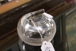 A silver mounted cut glass novelty inkwell in the form of a curling stone