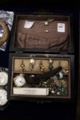 Jewellery box and contents to include gold wrist watch