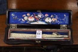 Early 20th century Chinese canton ivory fan in original case