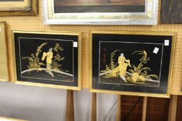 A pair of lacquer panels depicting Chinese subjects