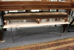 A good large modern marble top coffee table with wrought iron frame