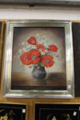 Still life of poppies and other flowers in a vase oil on canvas