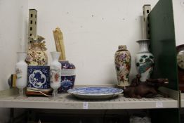 Chinese and other Eastern collectables to include vases, a cast wood oxon etc